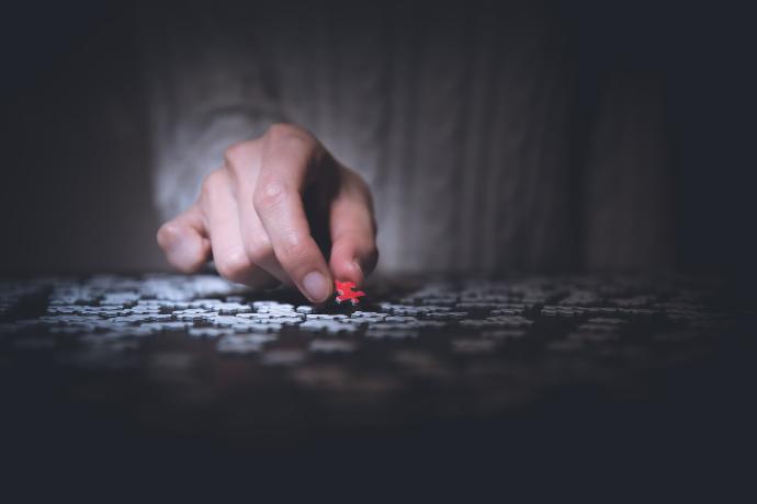 person holding red jigsaw puzzle